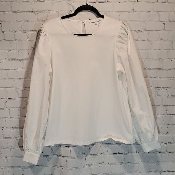 Anthropologie English Factory white mixed media puff sleeve blouse NWT - Picture 1 of 9